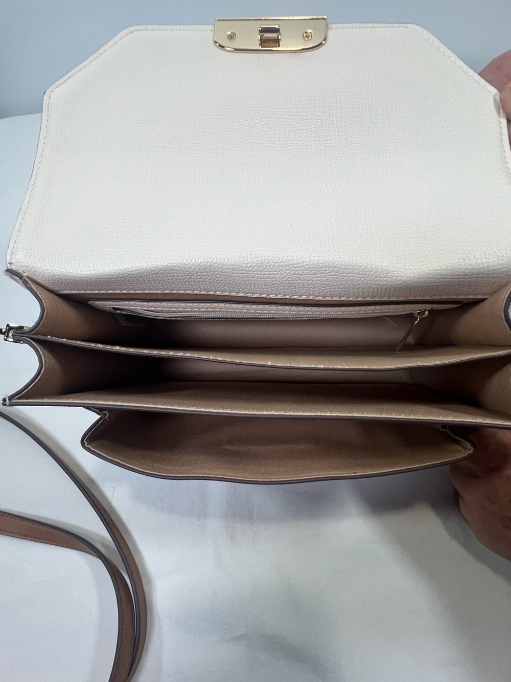 Ted Baker London Riley 2 Tone Cream/ Brown Leather Satchel/Crossbody Purse - Picture 10 of 13